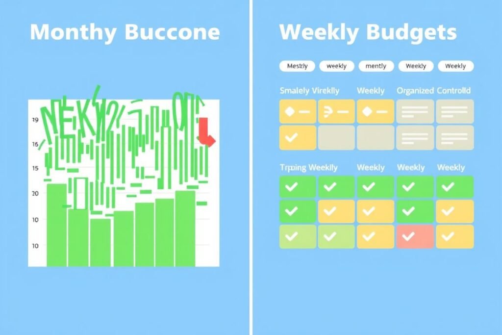 Comparison of monthly vs weekly budget tracking showing greater control with weekly approach