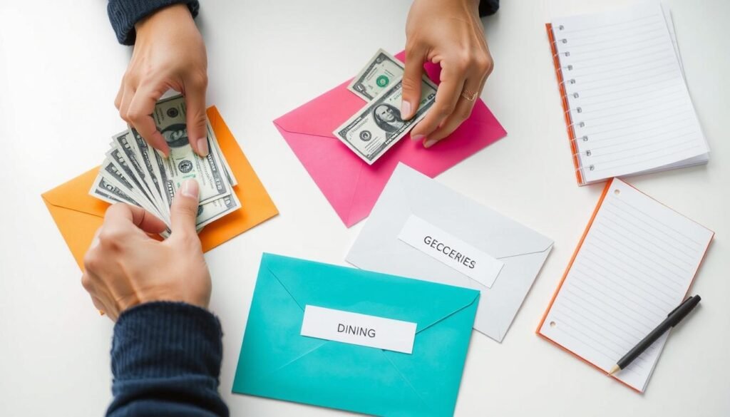 Person using cash envelope system for weekly budget categories