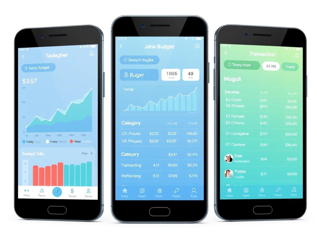 Three budget tracking apps shown on smartphone screens
