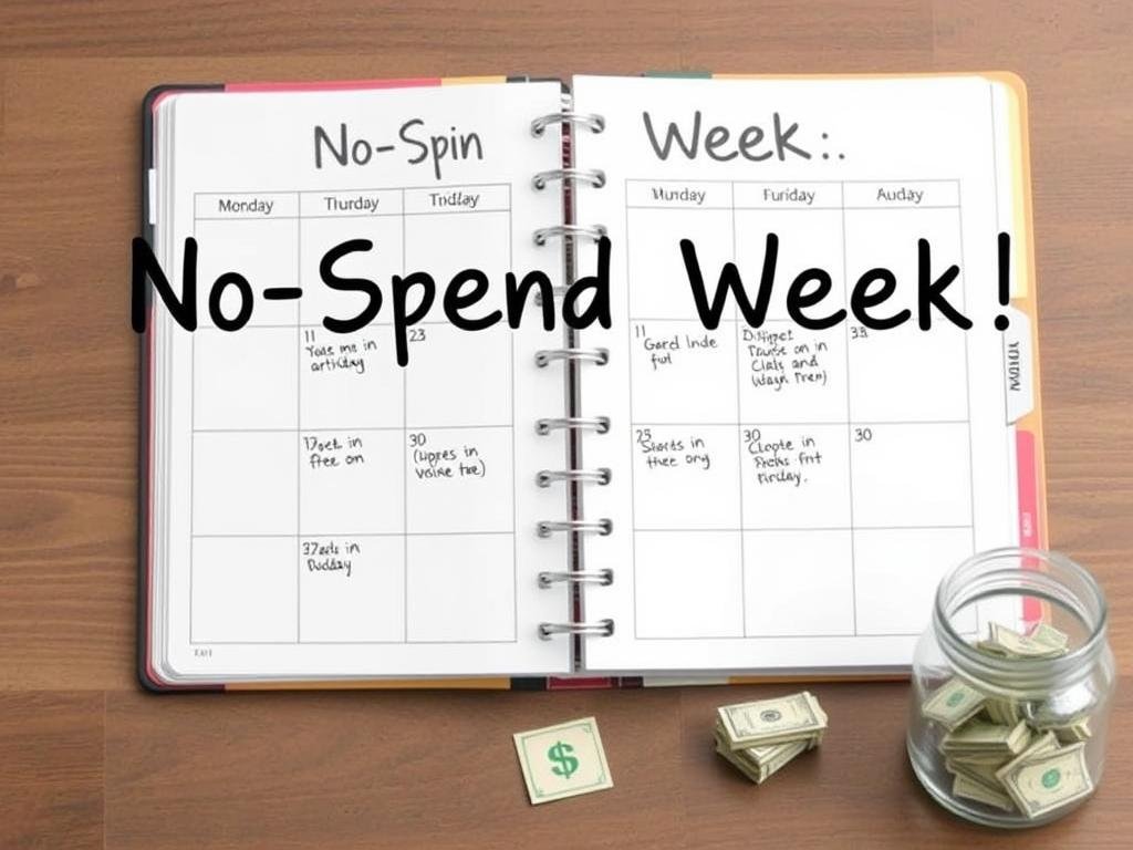 Calendar marked with no-spend week challenge as a frugal hack Calendar marked with no-spend week challenge as a frugal hack